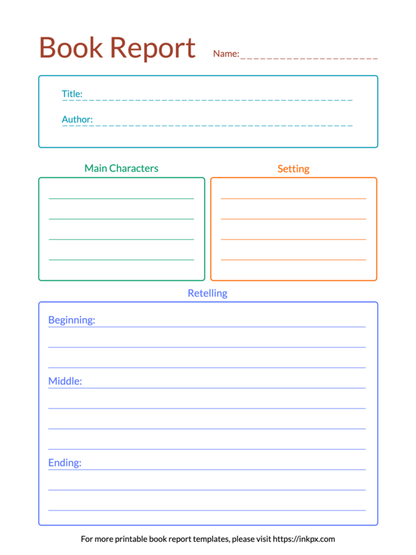 Printable Colorful Lined Style Book Report Template