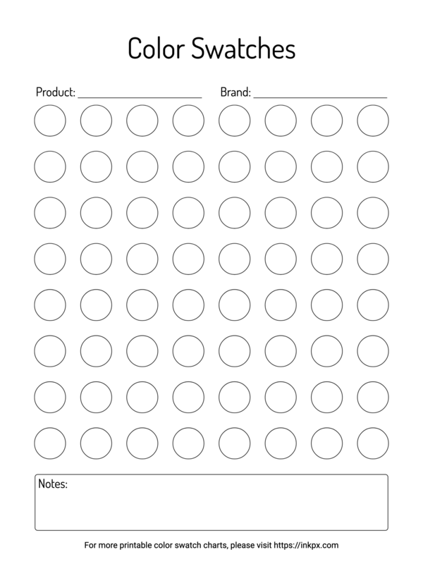 Printable 64 Circles Color Swatch Chart