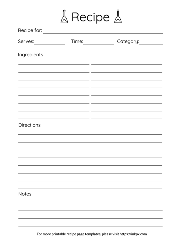 Printable Simple Line Style Recipe Page Template