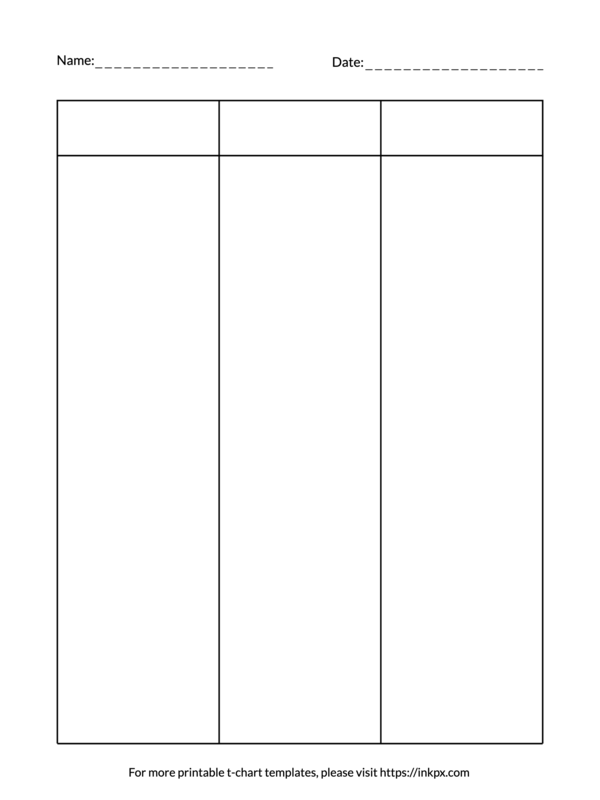 Free Printable Blank 3 T-Chart Template