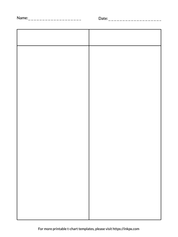Printable Blank Table Style T-Chart Template