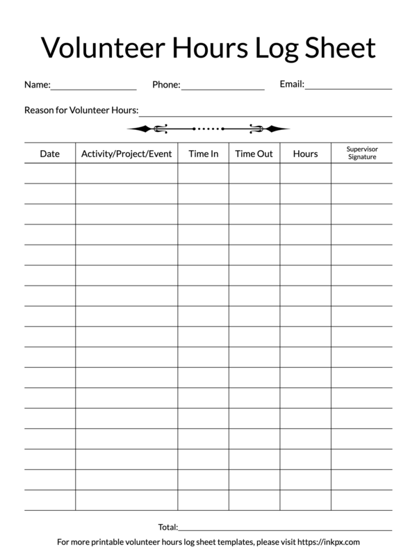 Printable Detailed Volunteer Hours Log Sheet Template