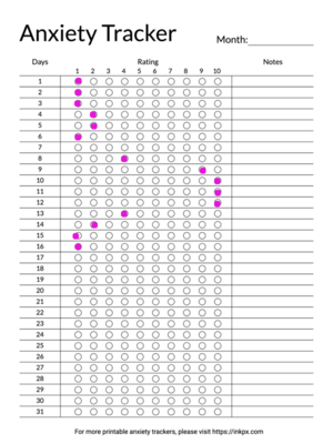 Printable Simple Open Border Monthly Anxiety Tracker
