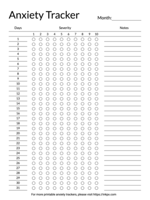 Printable Simple Monthly Anxiety Tracker