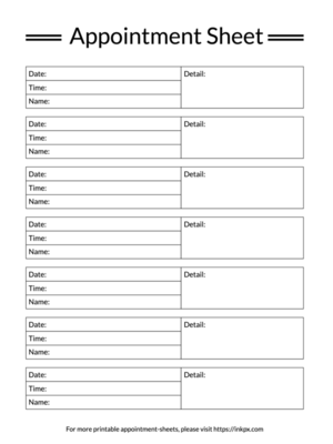 Printable Simple Table Style Appointment Sheet Template