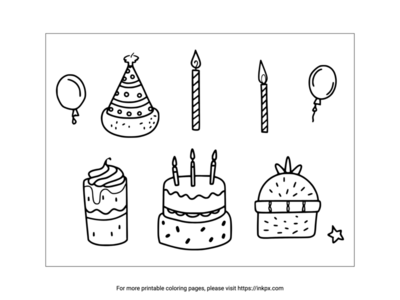 Printable Various Birthday Items Coloring Page