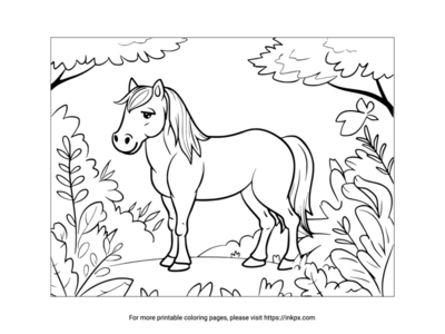 Printable Horse in the Forest Coloring Page