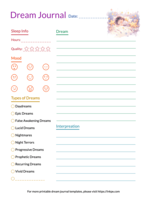 Printable Colorful Line Style Dream Journal Template