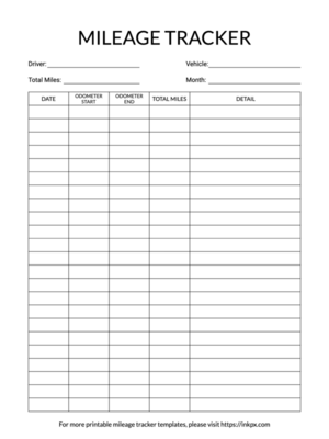 Printable Simple Odometer Detailed Mileage Tracker Template