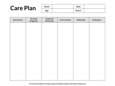 Printable Simple Table Style Student Nursing Care Plan Template