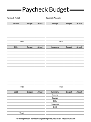 Printable Simple Table Style Paycheck Budget Template