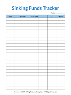 Printable Blue Table Style Monthly Sinking Funds Tracker Template
