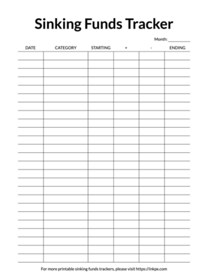 Printable Simple Open Border Monthly Sinking Funds Tracker Template