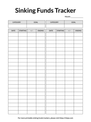 Printable Simple Compact Monthly Sinking Funds Tracker Template