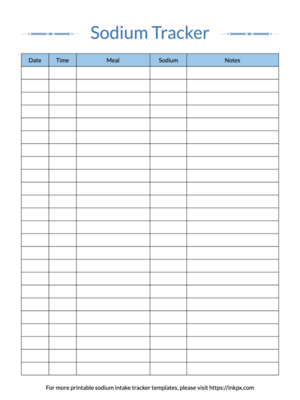 Printable Colored Table Style Sodium Intake Tracker Template