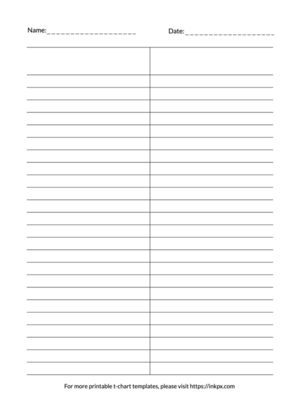 Free Printable Open Border Style T-Chart Template