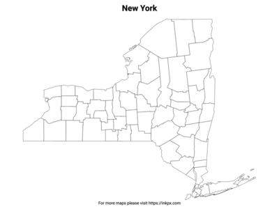 Printable New York State with County Outline