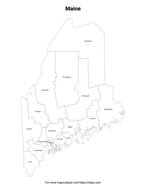 Printable Map of Maine County with Labels