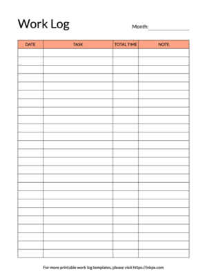 Printable Colored Work Log with Note