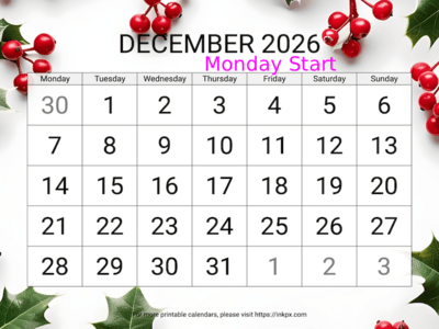 December 2026 Calendars