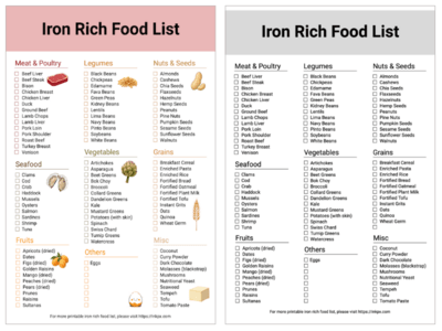 Printable Iron Rich Food List