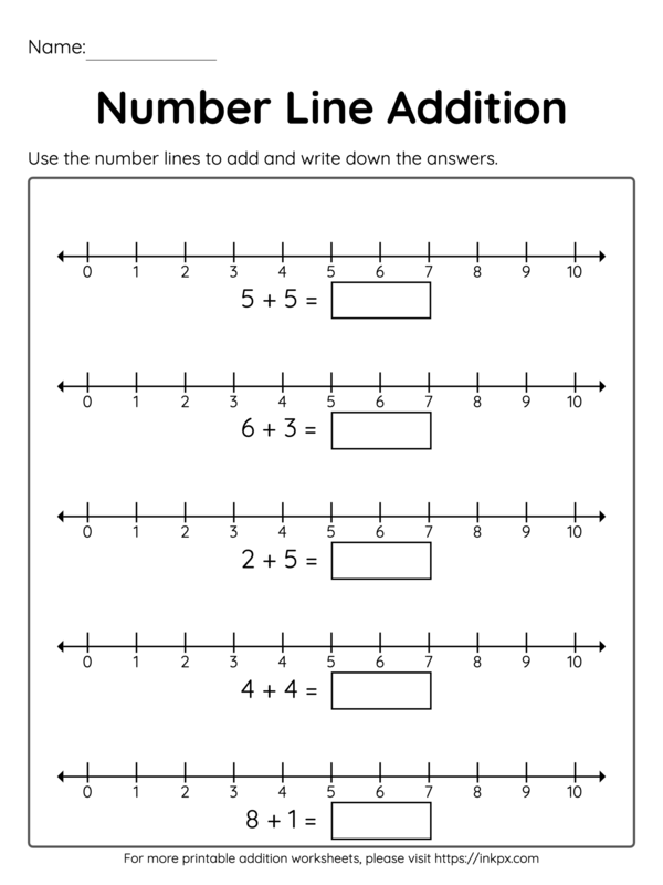 Printable Kindergarten Number Line Addition Worksheet Up to 10 · InkPx