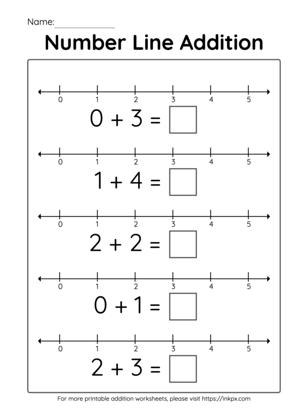 Printable Kindergarten Number Line Addition Worksheet Winthin 5 · InkPx