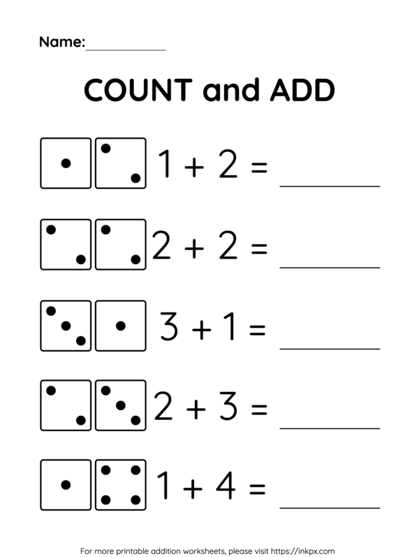 Free Printable Kindergarten Count & Add Addition Worksheet - Up to 5 ...