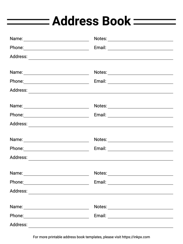 Free Printable Simple Minimalist Address Book Template