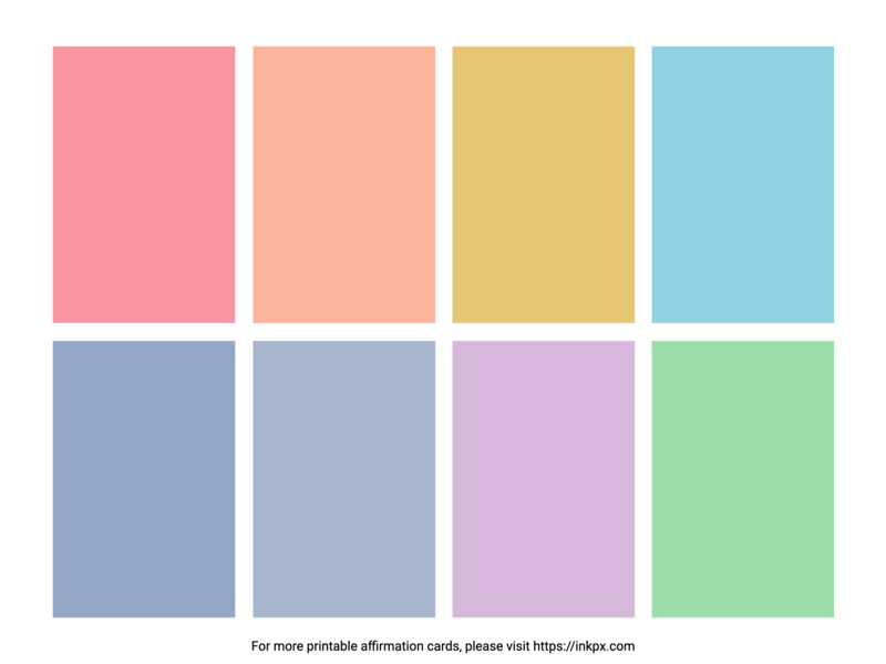 Free Printable Solid Color Landscape (8 Cards) Blank Affirmation Card Template