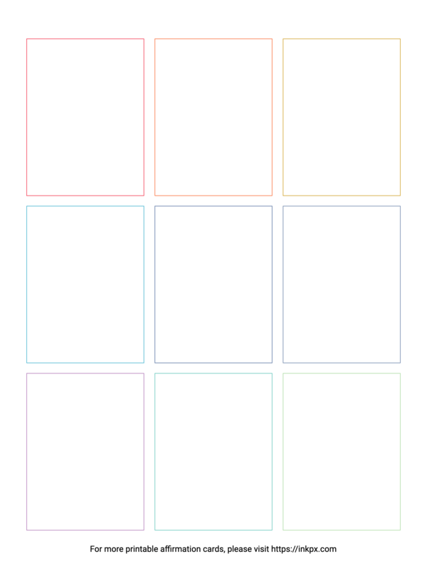 Free Printable Colorful Border Portrait (9 Cards) Blank Affirmation Card Template