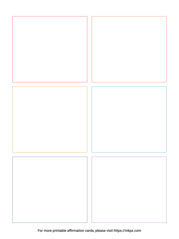 Free Printable Colorful Border Portrait (6 Cards) Blank Affirmation Card Template