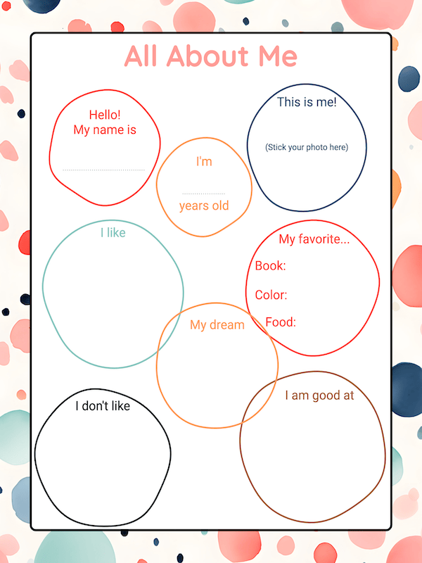 Free Printable Circled All About Me Worksheet Template · InkPx