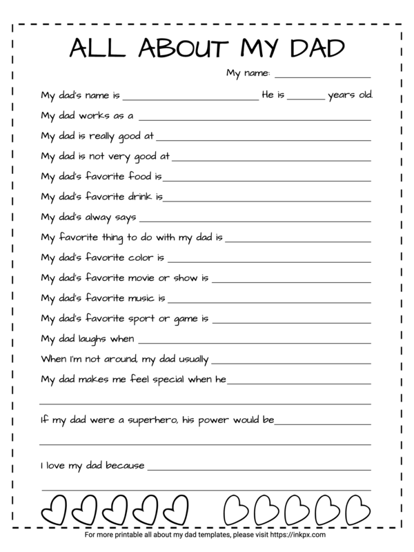 Free Printable Simple All About My Dad Template