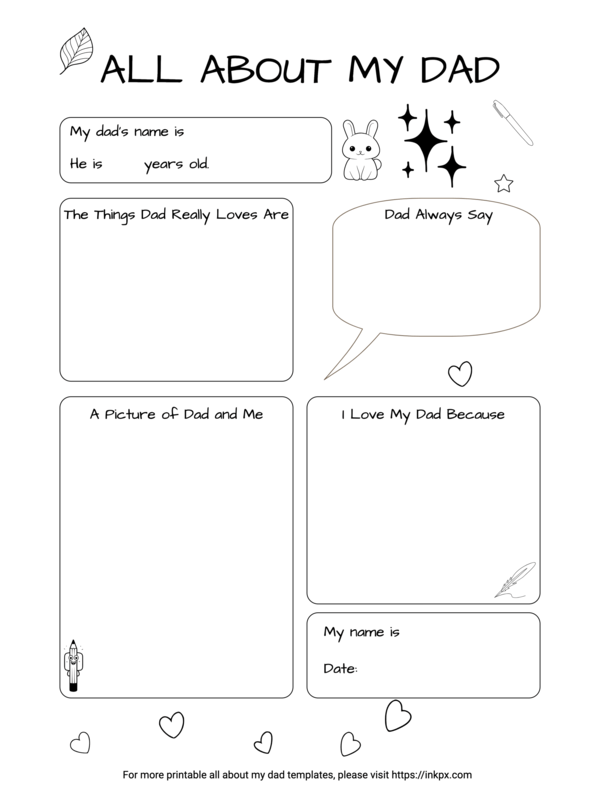 Free Printable and Editable All About My Dad Worksheet
