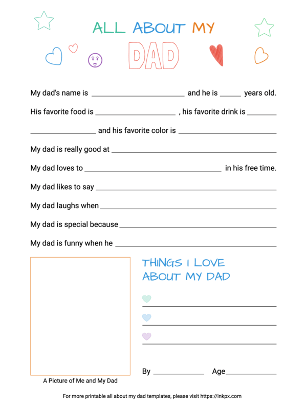 Free Printable and Editable Plain Colorful All About My Dad with Picture