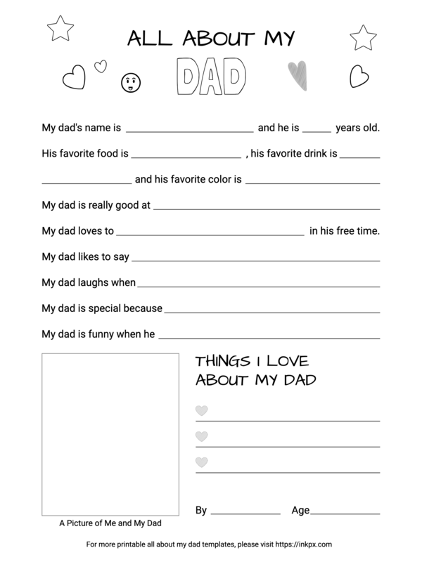 Free Printable and Editable Plain All About My Dad with Picture