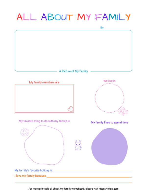 Free Printable Colorful Simple All About My Family Worksheet