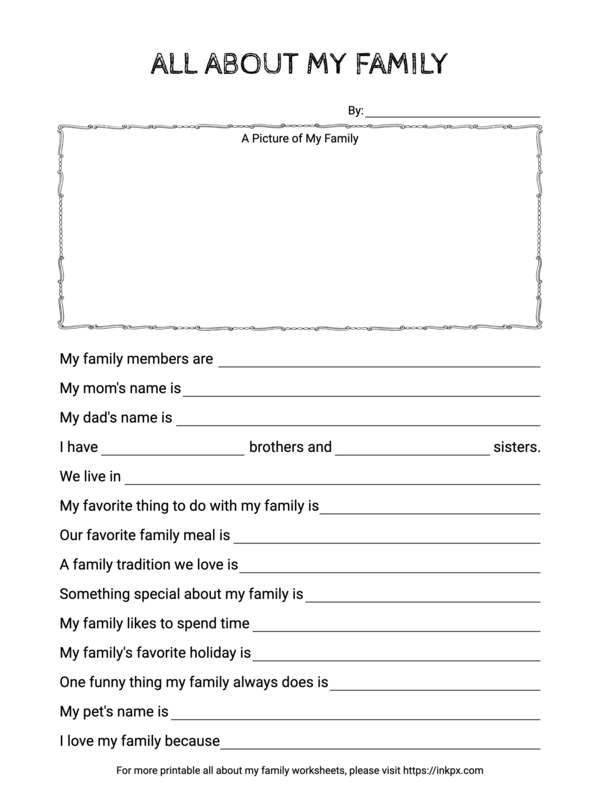 Free Printable All About My Family Worksheet