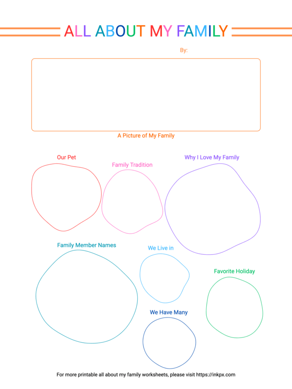 Free Printable Colorful Plain All About My Family Worksheet	