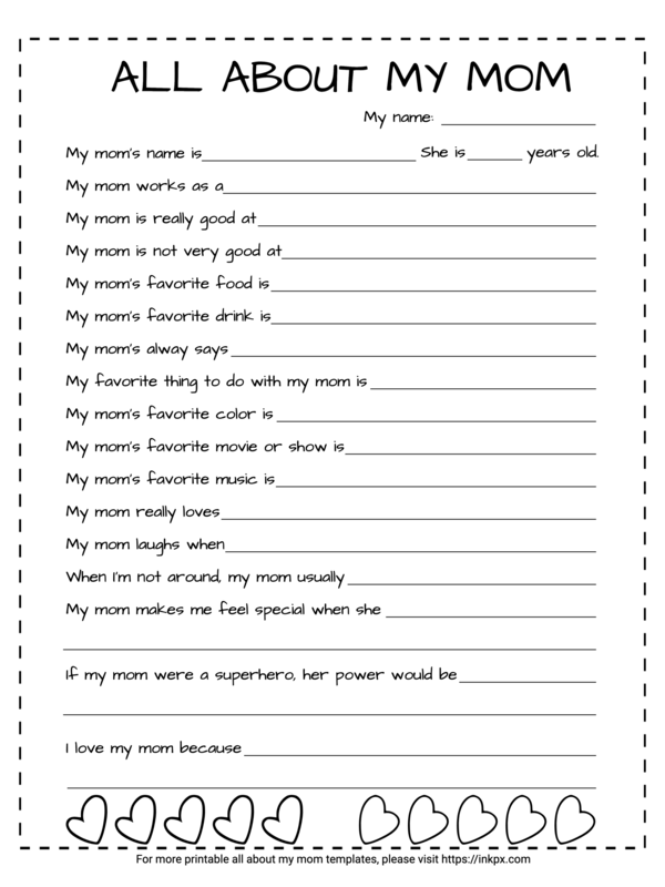 Free Printable Simple All About My Mom Worksheet