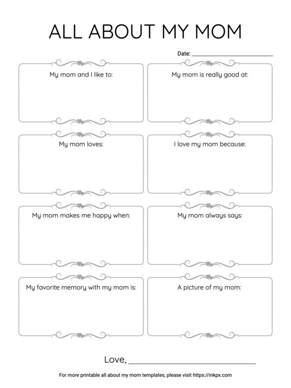 Free Printable Clean All About My Mom Worksheet
