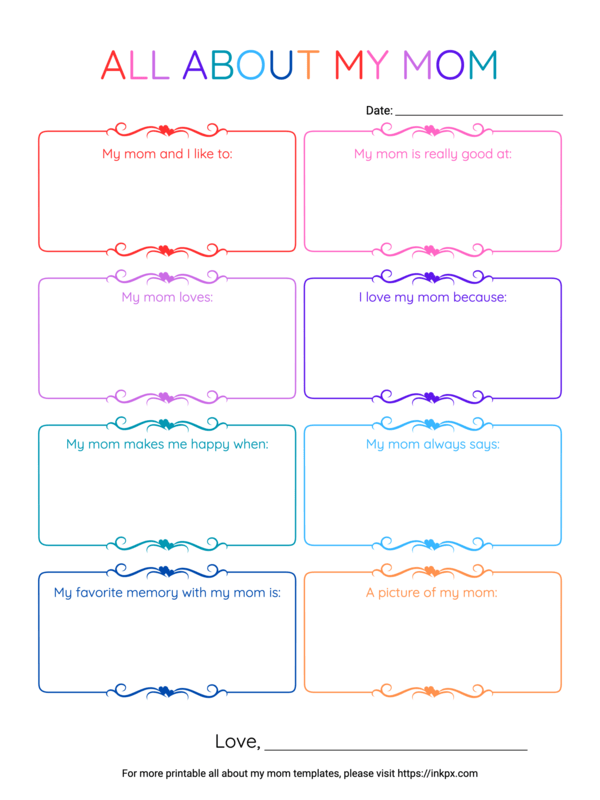 Free Printable Colorful Clean All About My Mom Worksheet