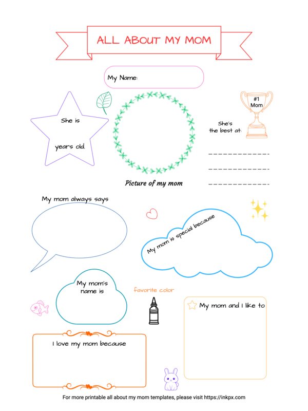 Free Printable Colorful All About My Mom Worksheet