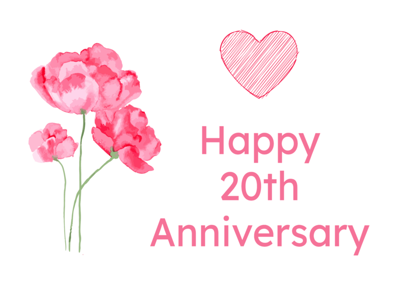 Printable red Watercolor 20th Anniversary Card