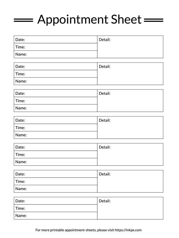 Printable Simple Table Style Appointment Sheet Template · InkPx