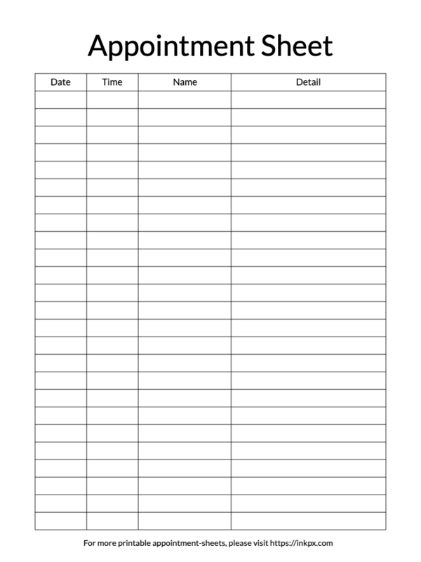Printable Simple Minimalist Appointment Sheet Template