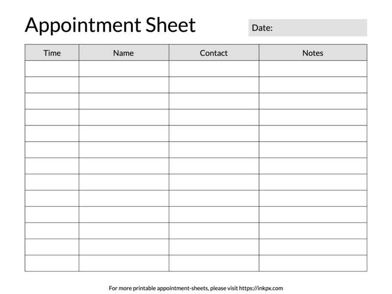 Printable Blank Daily Appointment Sheet Template