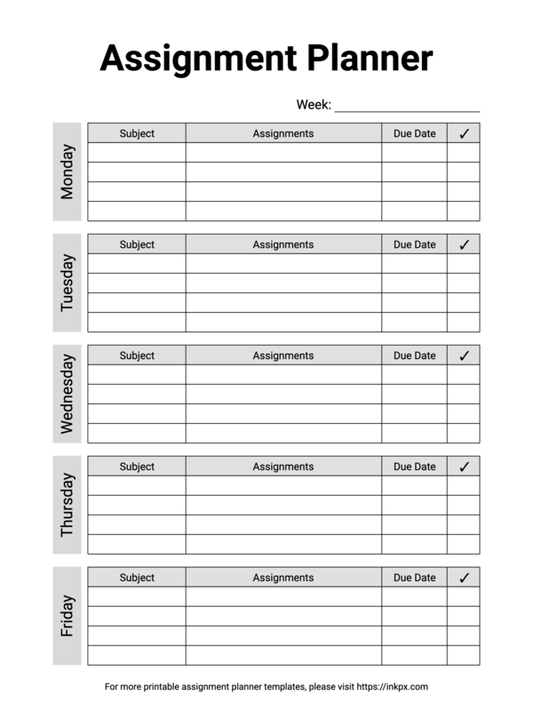 Free Printable Weekly Assignment Planner Template