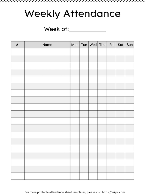 Free Printable Weekly Attendance Sheet Templates In PDF PNG And JPG Free Printable Weekly Attendance Sheet Templates In PDF PNG And JPG